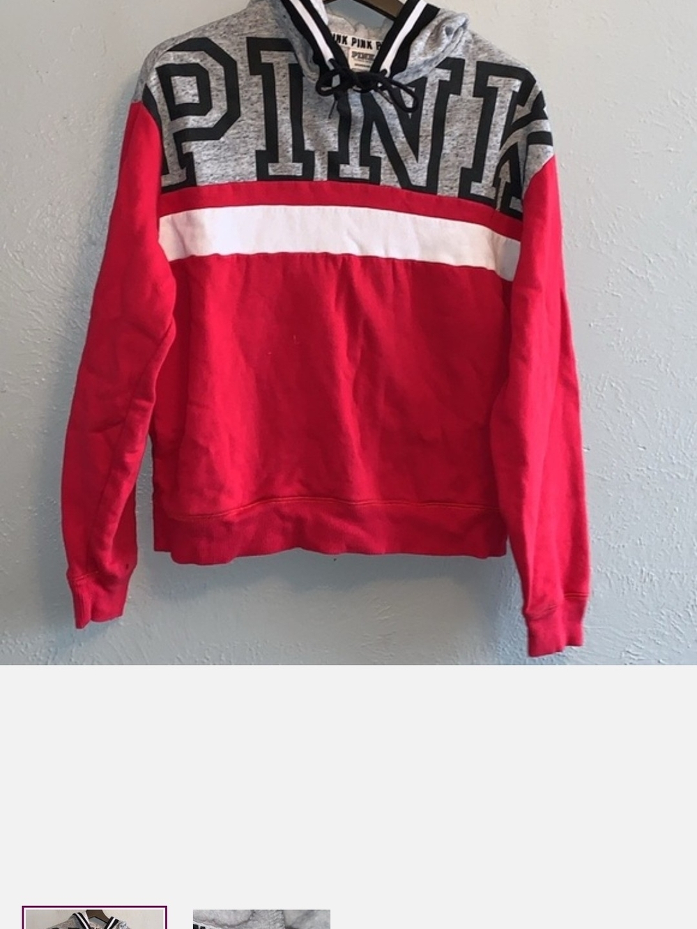 PINK Y2k  Victoria's Secret Red, Gray & White Colorblock Hoodie New Medium